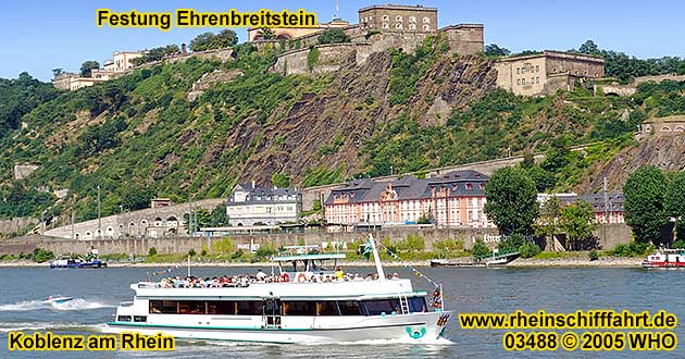 Rheinschifffahrt Koblenz Schiffahrt Stolzenfels, Ober-Lahnstein, Nieder-Lahnstein, Braubach, Spay, Rhens, Deutsches Eck, Festung Ehrenbreitstein, Vallendar