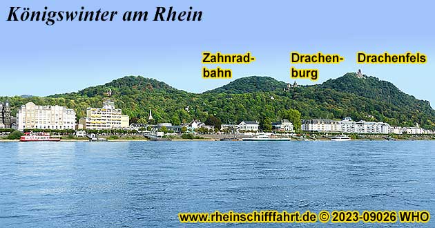 Rheinschifffahrt Königswinter, Siebengebirge, Ruine Drachenfels, Schiffstouren Remagen, Rolandseck, Linz am Rhein, Bad Honnef, Unkel, Rolandsbogen