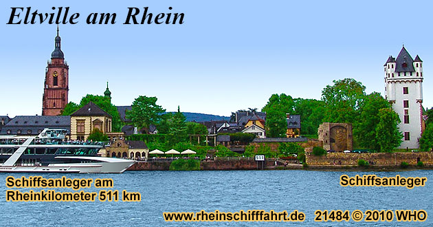 Rheinschifffahrt bei Eltville im Rheingau zwischen Mainz, Wiesbaden, Rüdesheim und Bingen