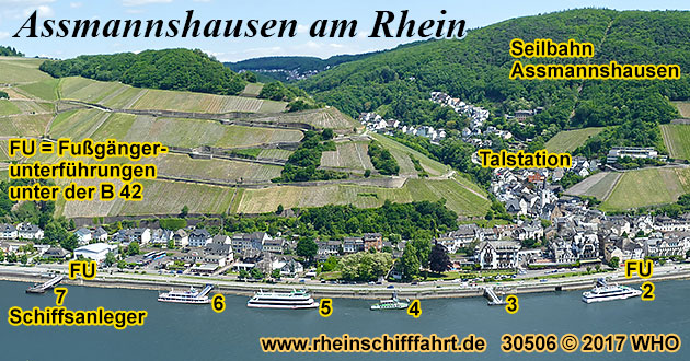 Rheinschifffahrt Assmannshausen bei Rüdesheim im Rheingau.