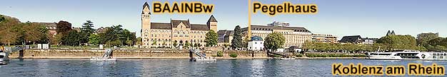 Koblenz am Rhein, Schiffsanleger am Konrad-Adenauer-Ufer am Pegelhaus und am BAAINBw (Bundesamt f�r Ausr�stung, Informationstechnik und Nutzung der Bundeswehr)