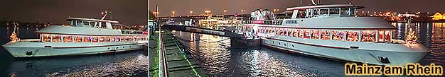 Weihnachtsfeier auf einem Rheinschiff bei Mainz mit Menü und DJ.