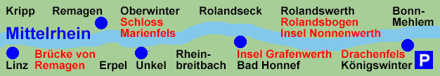 Rheinschifffahrt bei Königswinter, Remagen, Unkel, Bad Honnef, Linz am Rhein